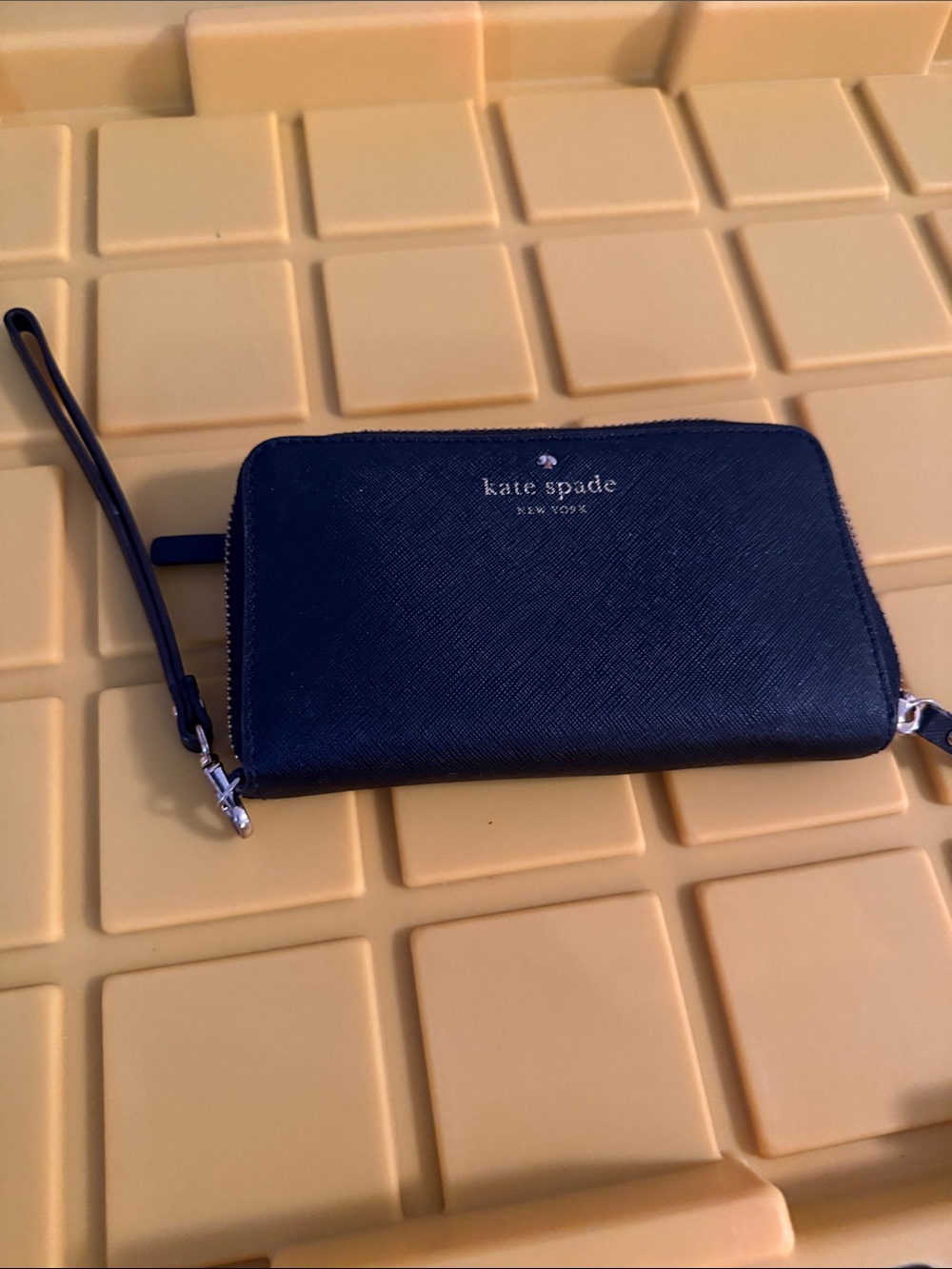 kate spade navy blue Saffiano Leather Zip Wristlet